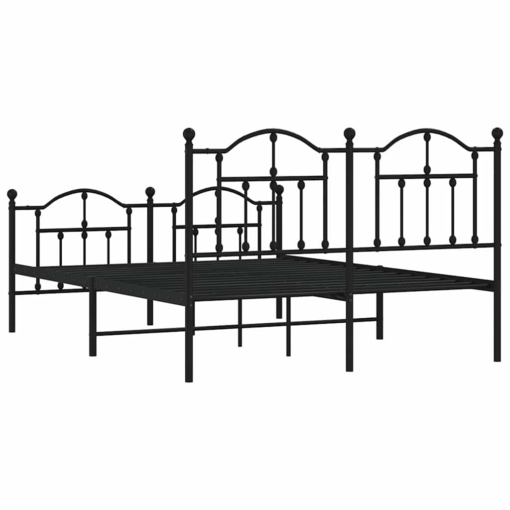 Metal Bed Frame without Mattress with Footboard Black 135x190 cm