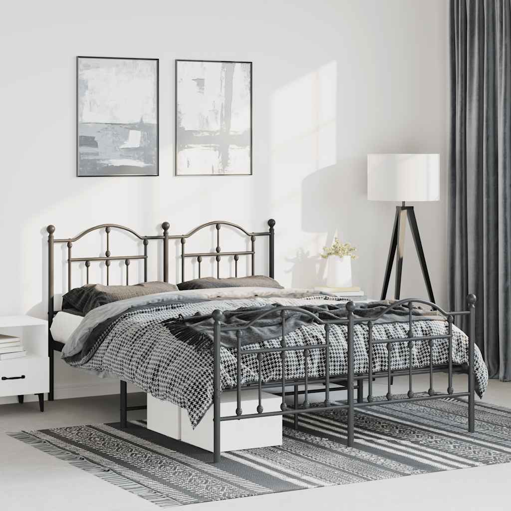 Metal Bed Frame without Mattress with Footboard Black 135x190 cm