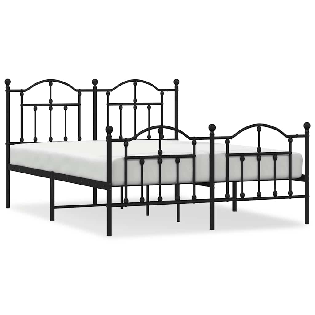 Metal Bed Frame without Mattress with Footboard Black 150x200 cm