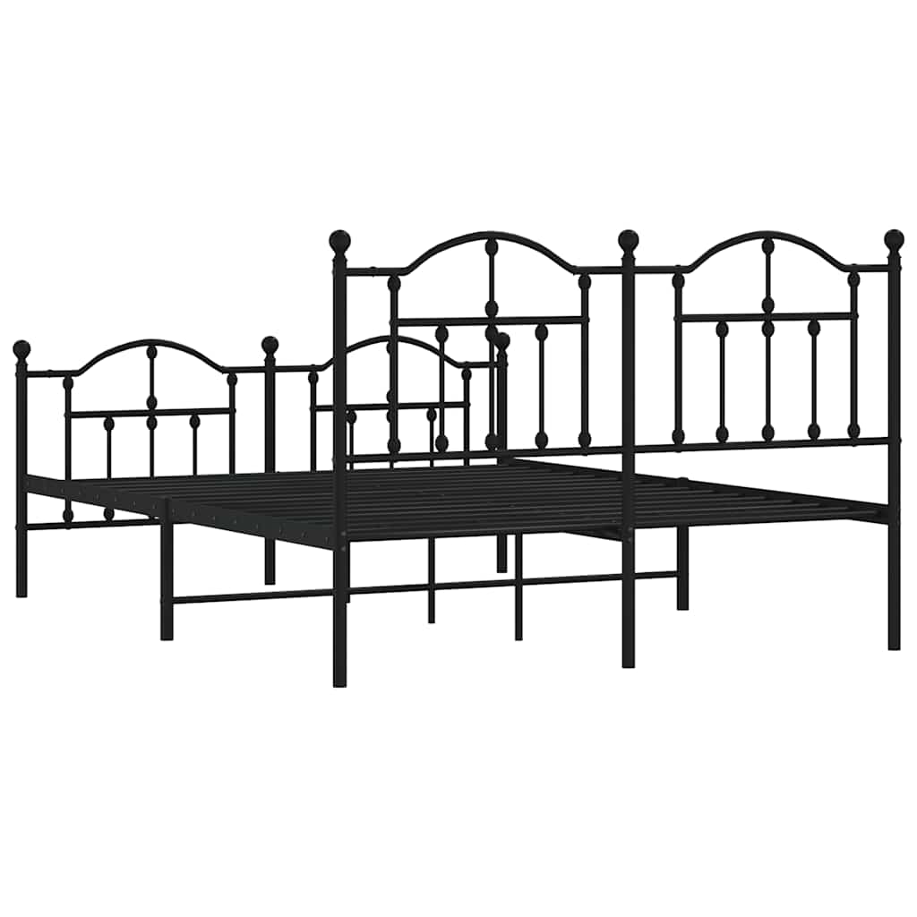 Metal Bed Frame without Mattress with Footboard Black 150x200 cm