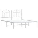 Metal Bed Frame without Mattress with Headboard White 150x200 cm - Side View