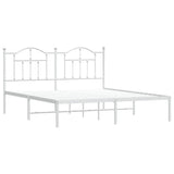 Metal Bed Frame without Mattress with Headboard White 183x203 cm King - Side View