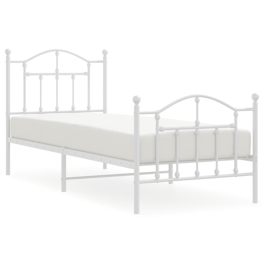 Metal Bed Frame without Mattress with Footboard White 90x190 cm