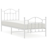 Metal Bed Frame without Mattress with Footboard White 90x190 cm - Front View