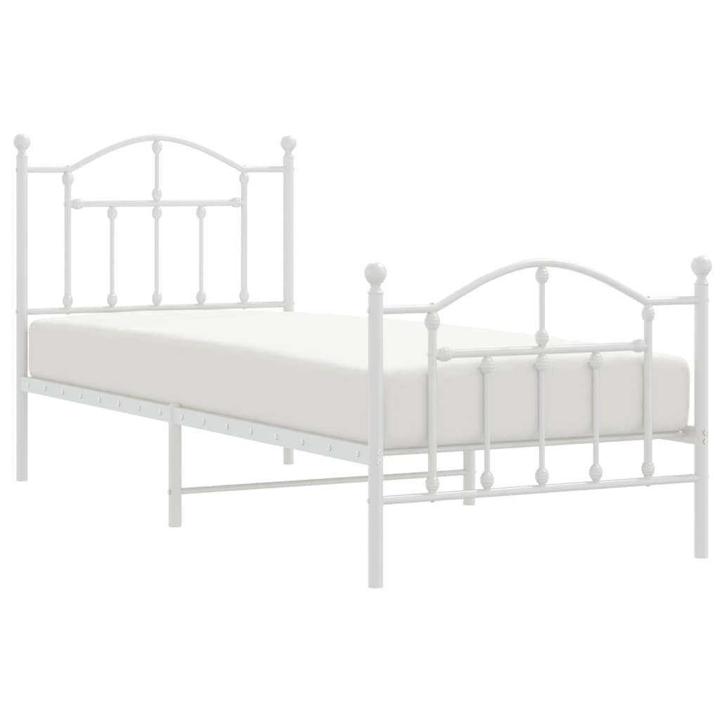 Metal Bed Frame without Mattress with Footboard White 90x190 cm