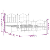 Metal Bed Frame without Mattress with Footboard White 135x190 cm - Extra Image