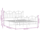 Metal Bed Frame without Mattress with Footboard White 150x200 cm