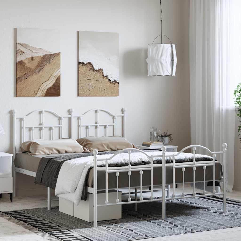 Metal Bed Frame without Mattress with Footboard White 150x200 cm
