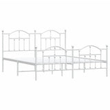 Metal Bed Frame without Mattress with Footboard White 183x203 cm King - Side View