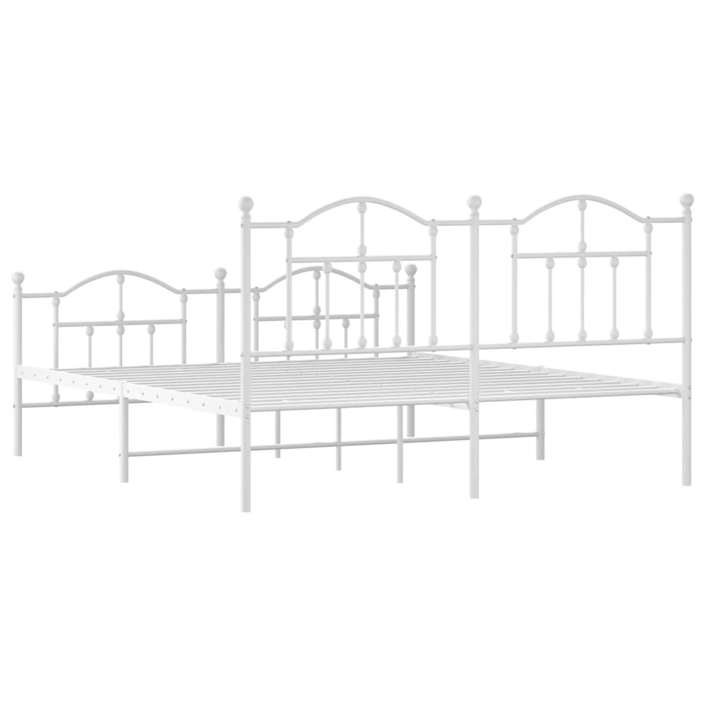 Metal Bed Frame without Mattress with Footboard White 183x203 cm King