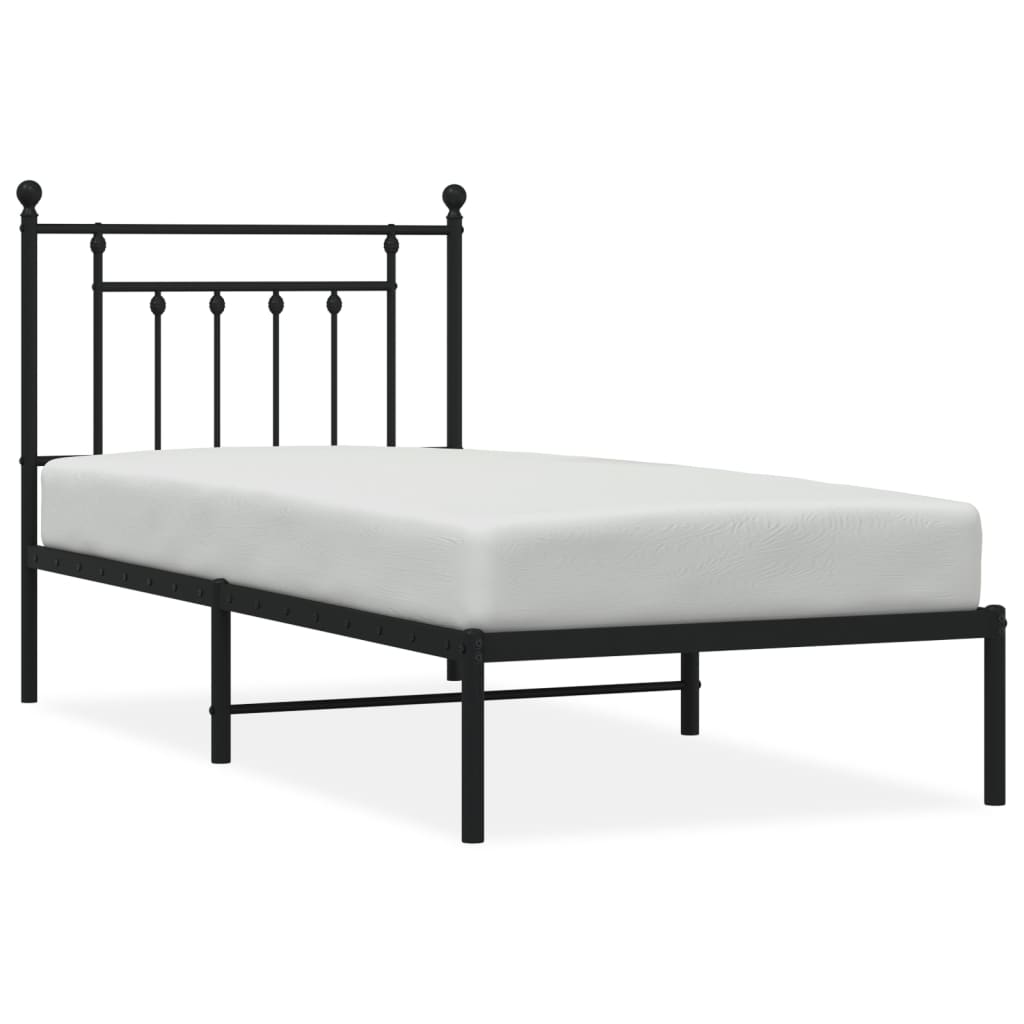 Metal Bed Frame without Mattress with Headboard Black 90x190 cm