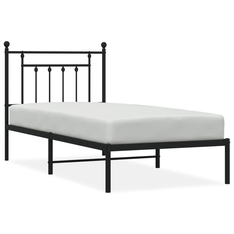 Metal Bed Frame without Mattress with Headboard Black 90x190 cm