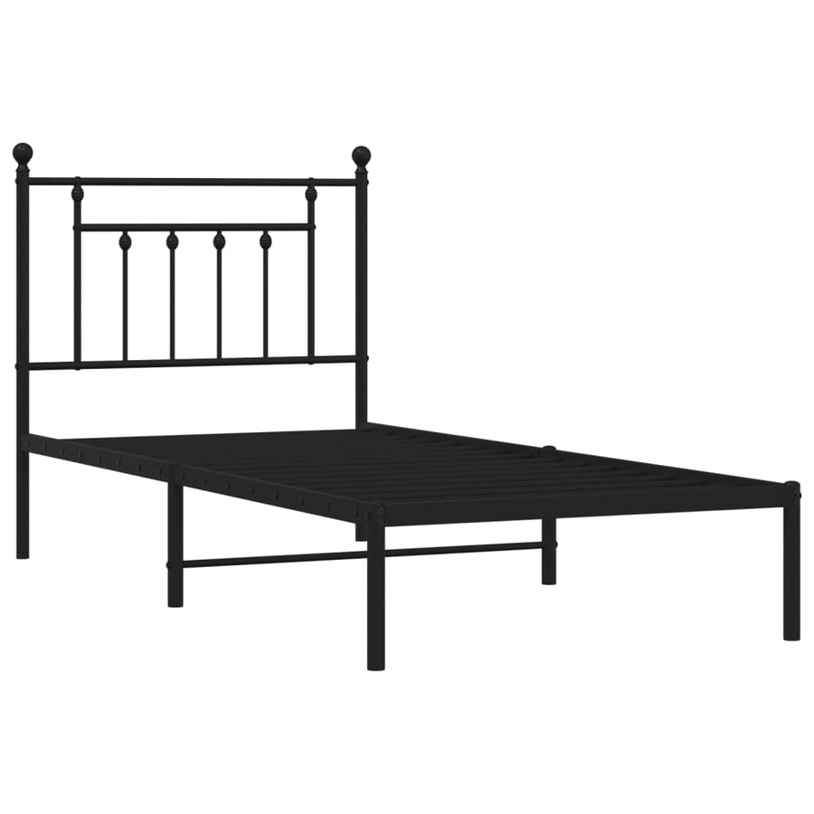 Metal Bed Frame without Mattress with Headboard Black 90x190 cm