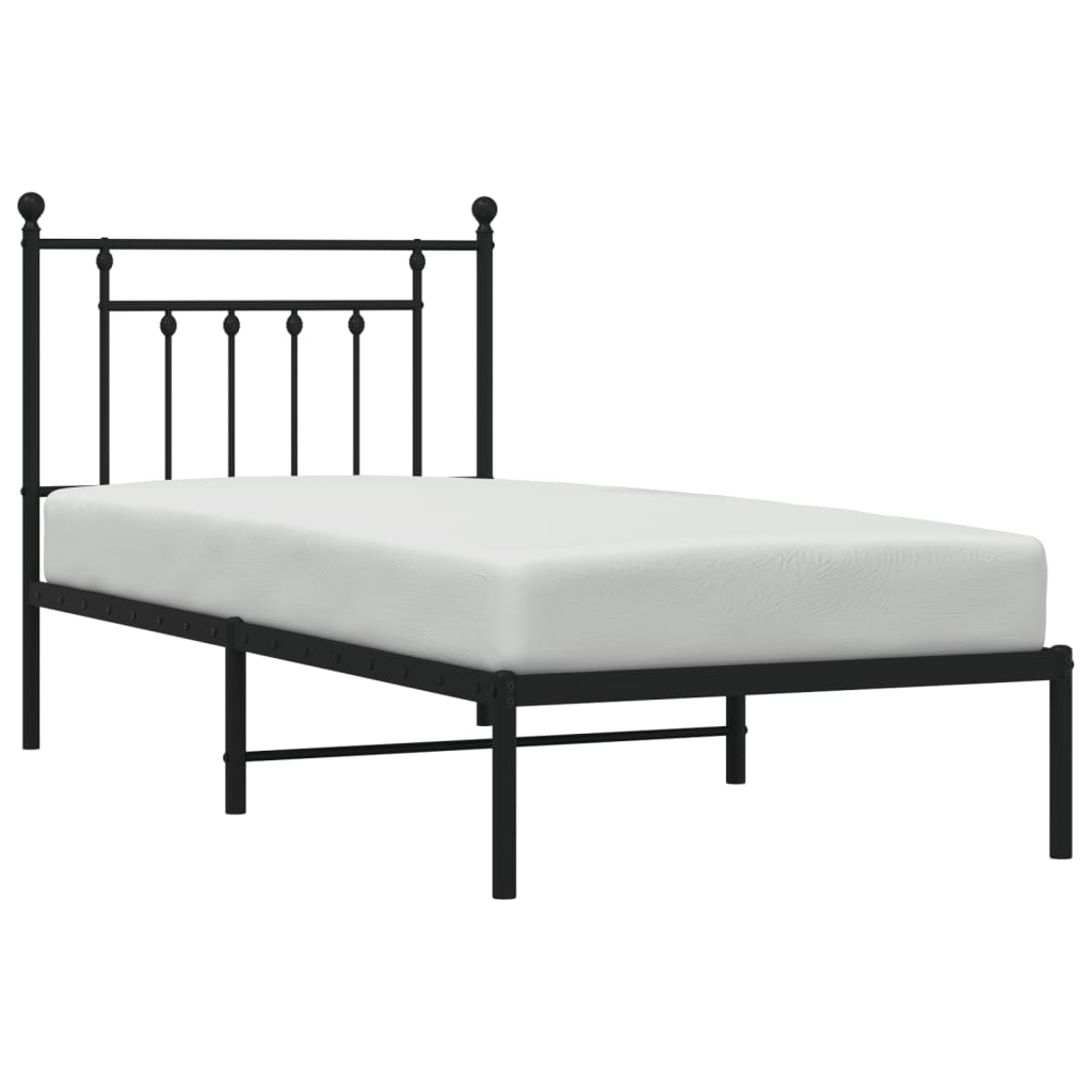 Metal Bed Frame without Mattress with Headboard Black 90x190 cm