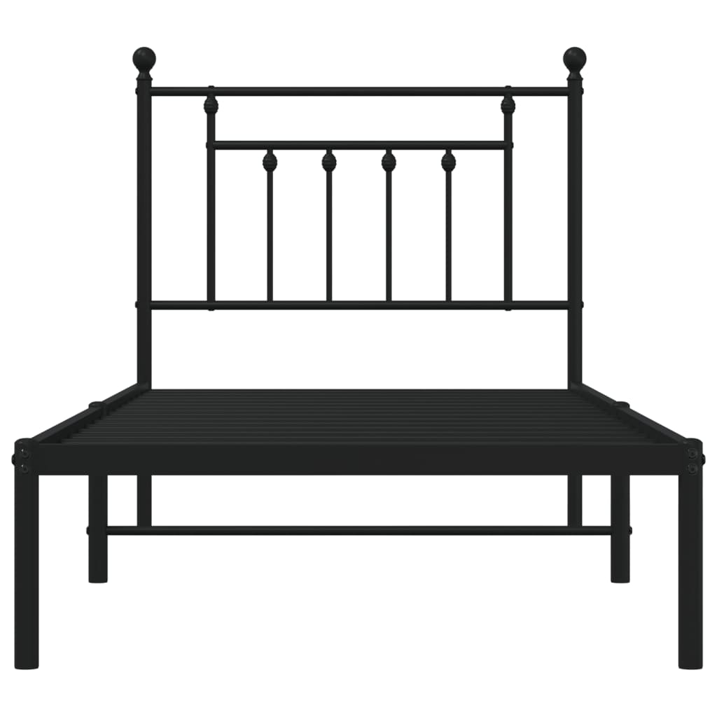 Metal Bed Frame without Mattress with Headboard Black 90x190 cm