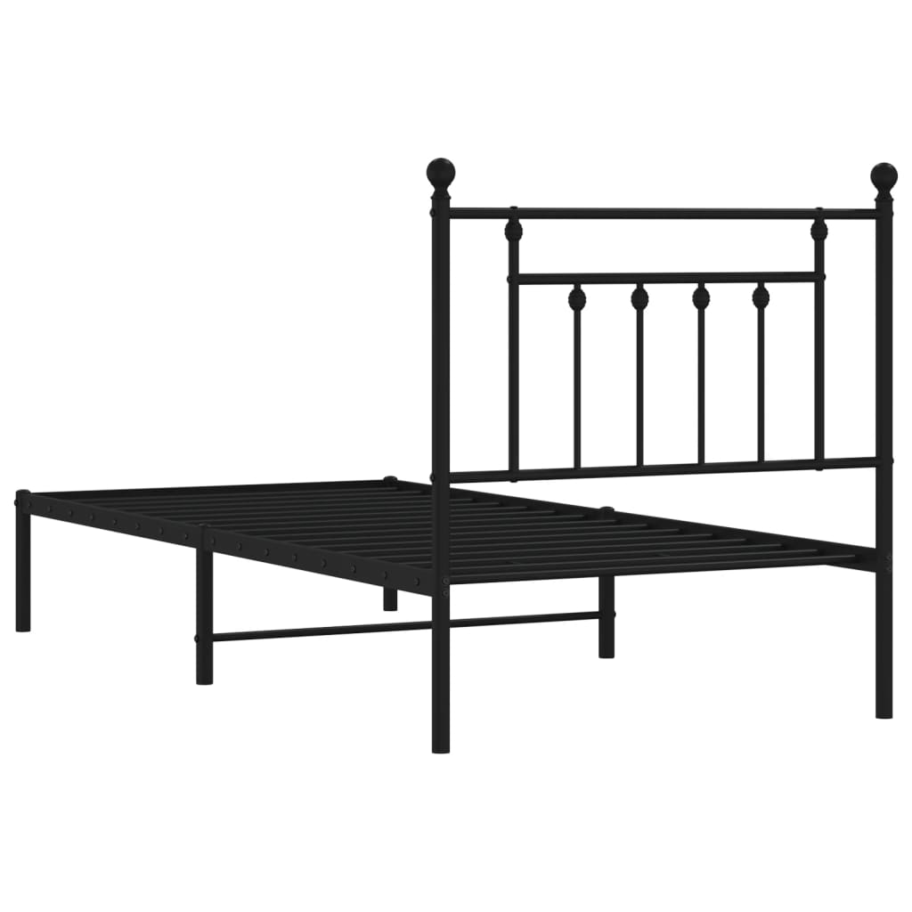 Metal Bed Frame without Mattress with Headboard Black 90x190 cm
