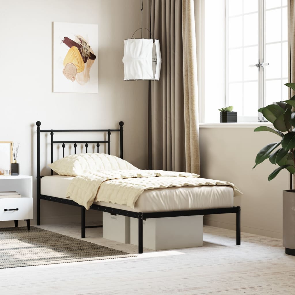 Metal Bed Frame without Mattress with Headboard Black 90x190 cm