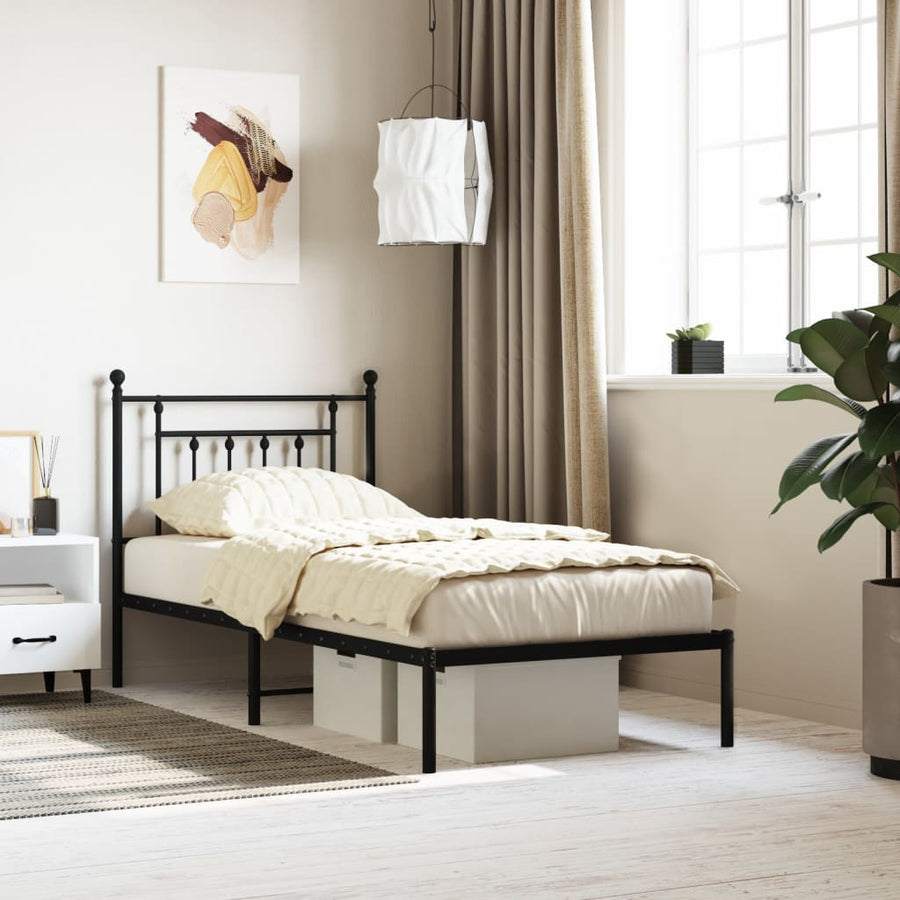 Metal Bed Frame without Mattress with Headboard Black 90x190 cm