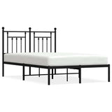Metal Bed Frame without Mattress with Headboard Black 135x190 cm - Front View