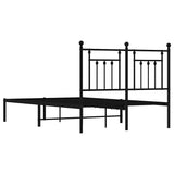 Metal Bed Frame without Mattress with Headboard Black 135x190 cm - Low Angle