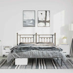 Metal Bed Frame without Mattress with Headboard Black 150x200 cm