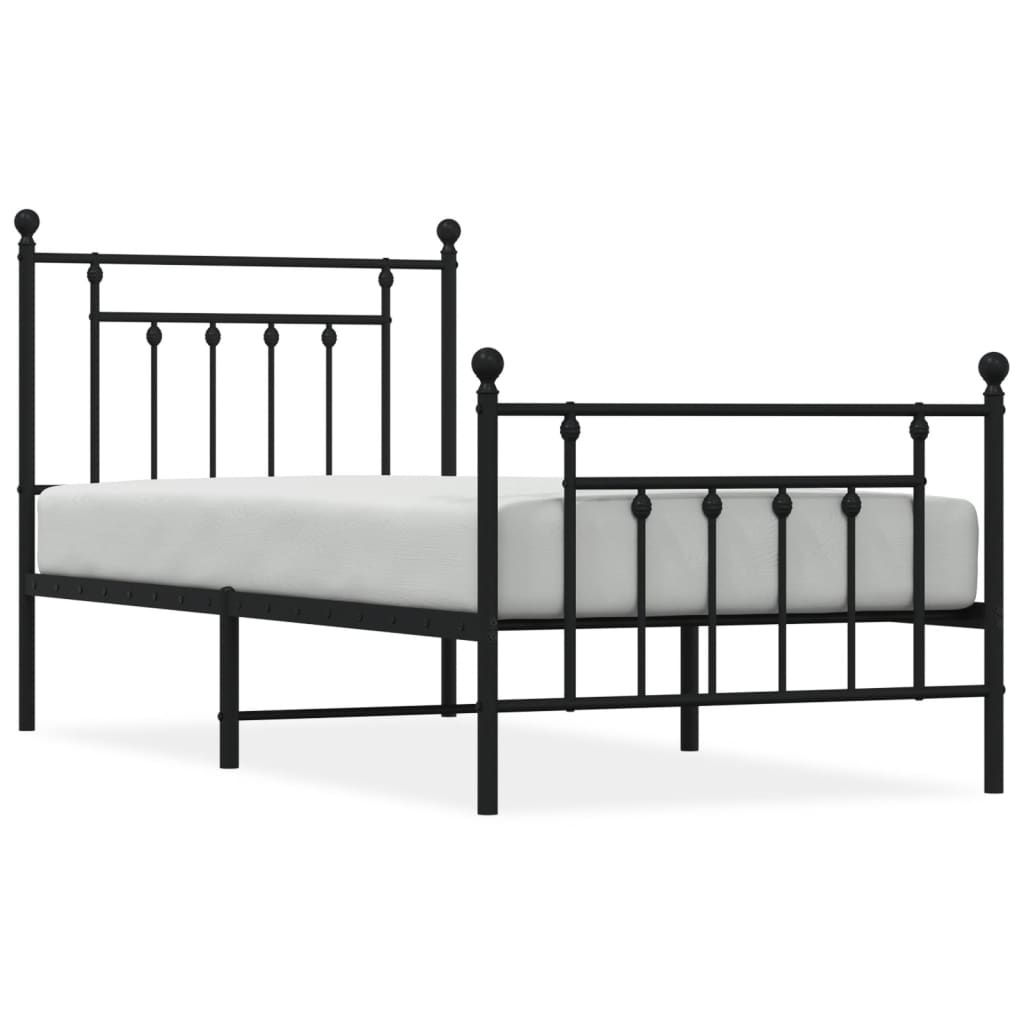 Metal Bed Frame without Mattress with Footboard Black 90x190 cm