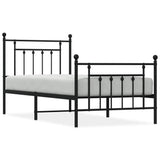 Metal Bed Frame without Mattress with Footboard Black 90x190 cm