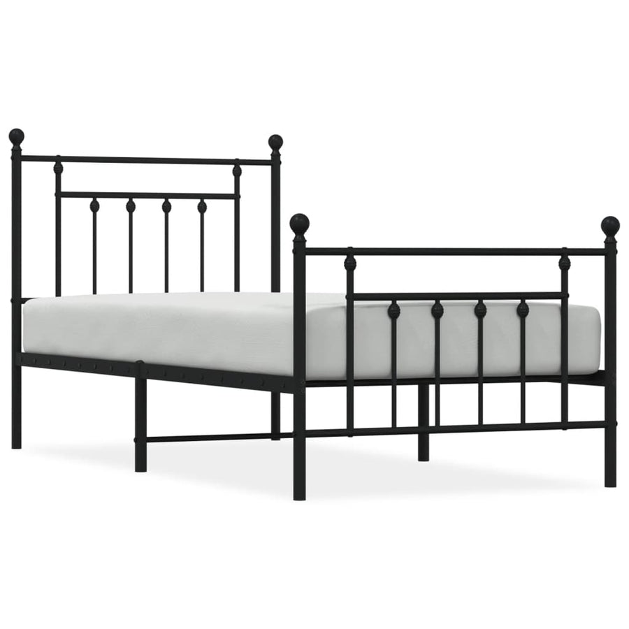 Metal Bed Frame without Mattress with Footboard Black 90x190 cm