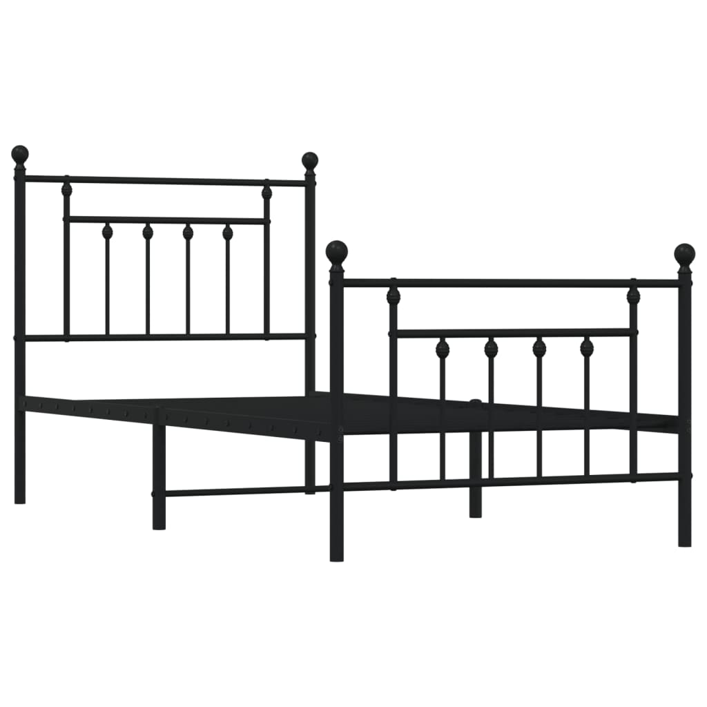 Metal Bed Frame without Mattress with Footboard Black 90x190 cm