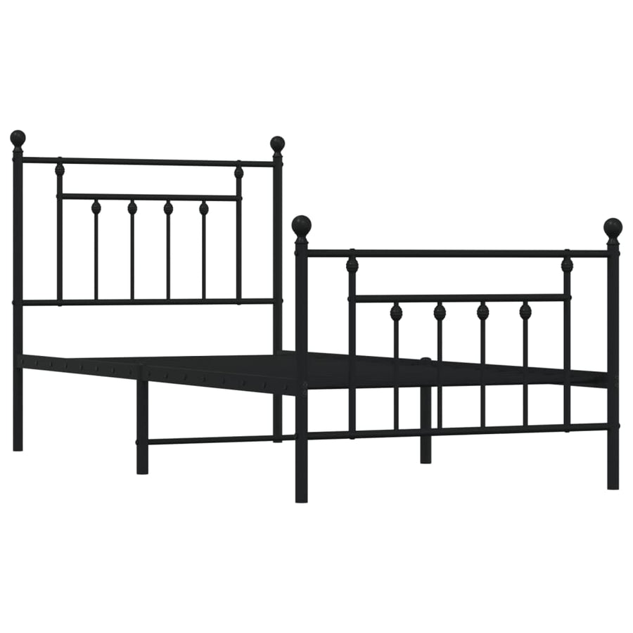 Metal Bed Frame without Mattress with Footboard Black 90x190 cm