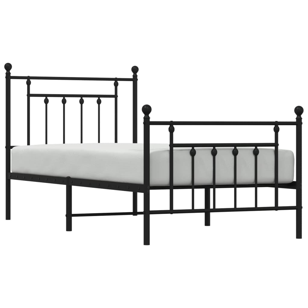 Metal Bed Frame without Mattress with Footboard Black 90x190 cm