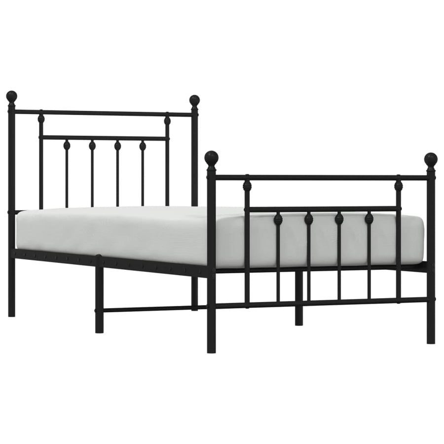 Metal Bed Frame without Mattress with Footboard Black 90x190 cm