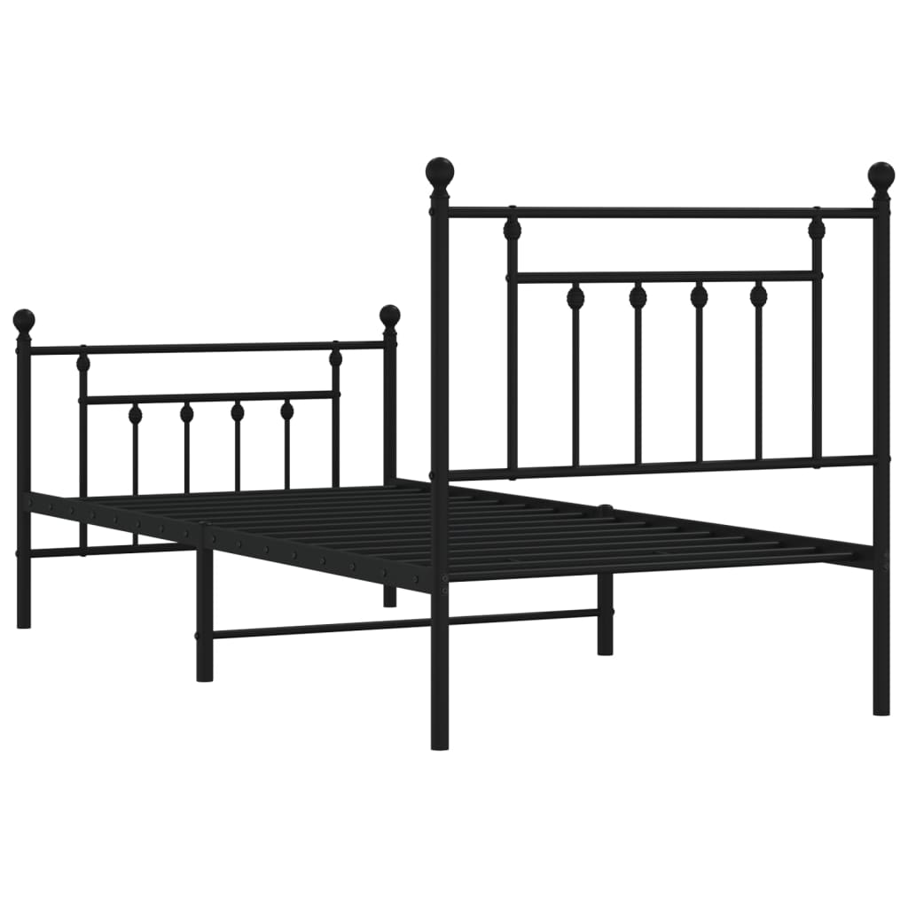 Metal Bed Frame without Mattress with Footboard Black 90x190 cm