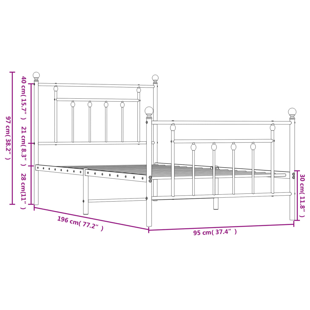 Metal Bed Frame without Mattress with Footboard Black 90x190 cm