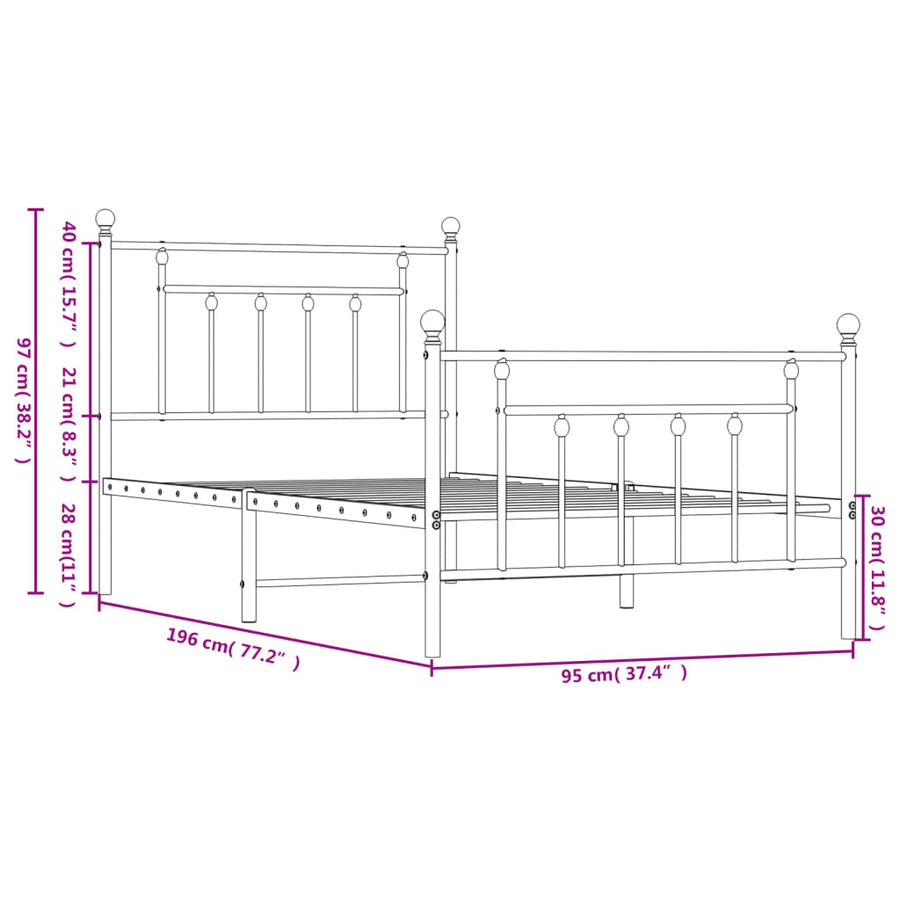 Metal Bed Frame without Mattress with Footboard Black 90x190 cm