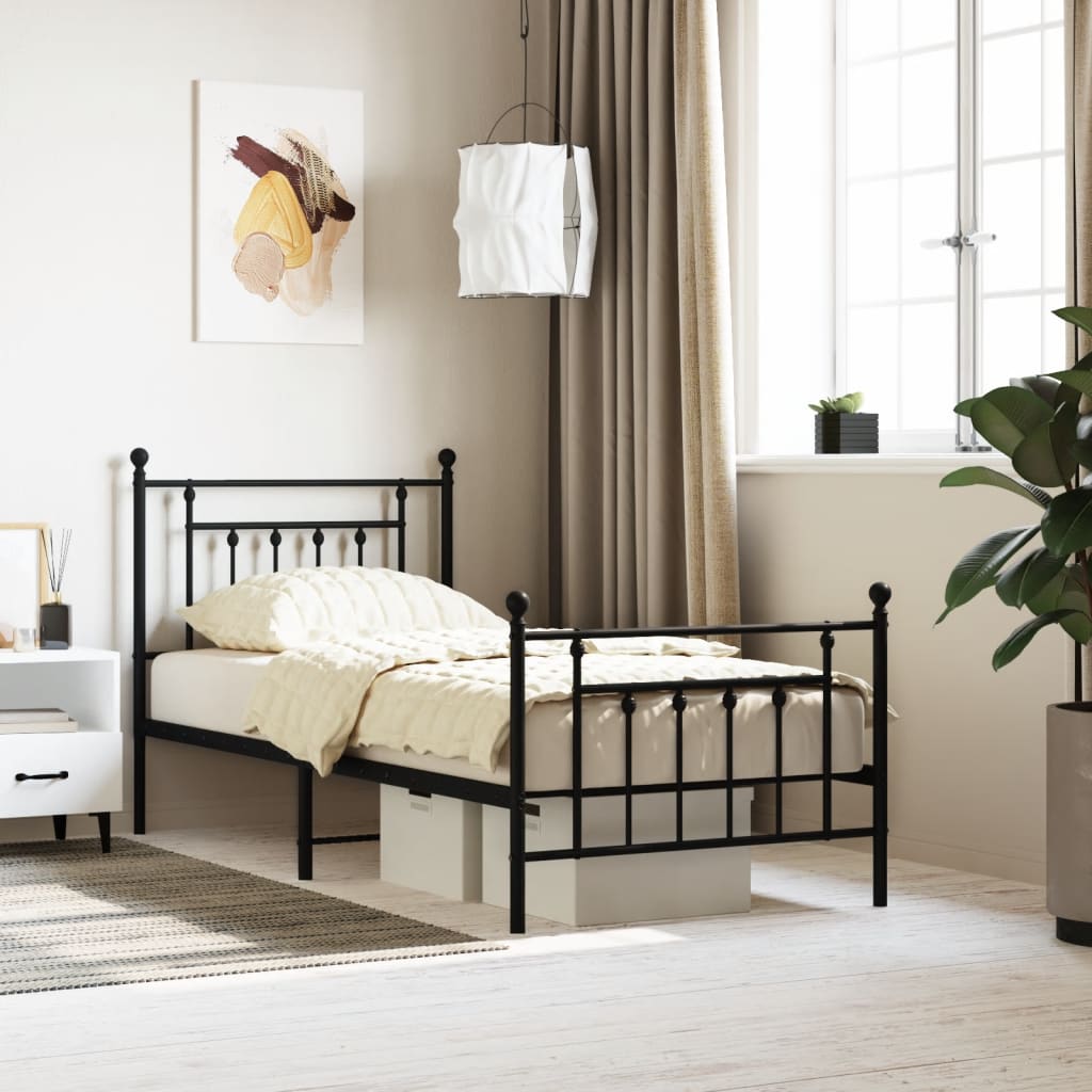 Metal Bed Frame without Mattress with Footboard Black 90x190 cm