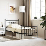 Metal Bed Frame without Mattress with Footboard Black 90x190 cm