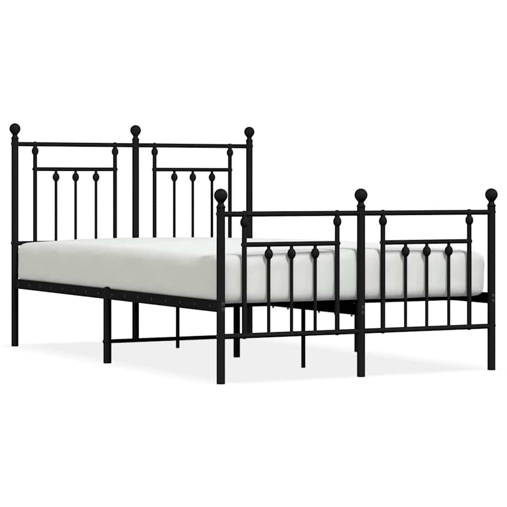 Metal Bed Frame without Mattress with Footboard Black 135x190 cm