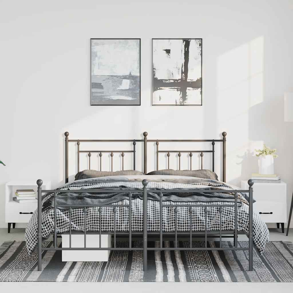 Metal Bed Frame without Mattress with Footboard Black 135x190 cm