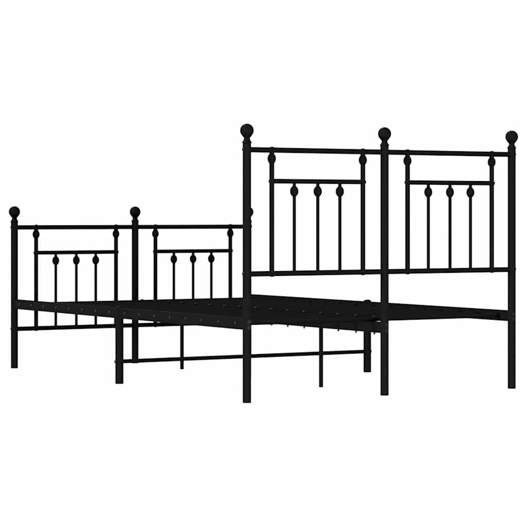 Metal Bed Frame without Mattress with Footboard Black 135x190 cm