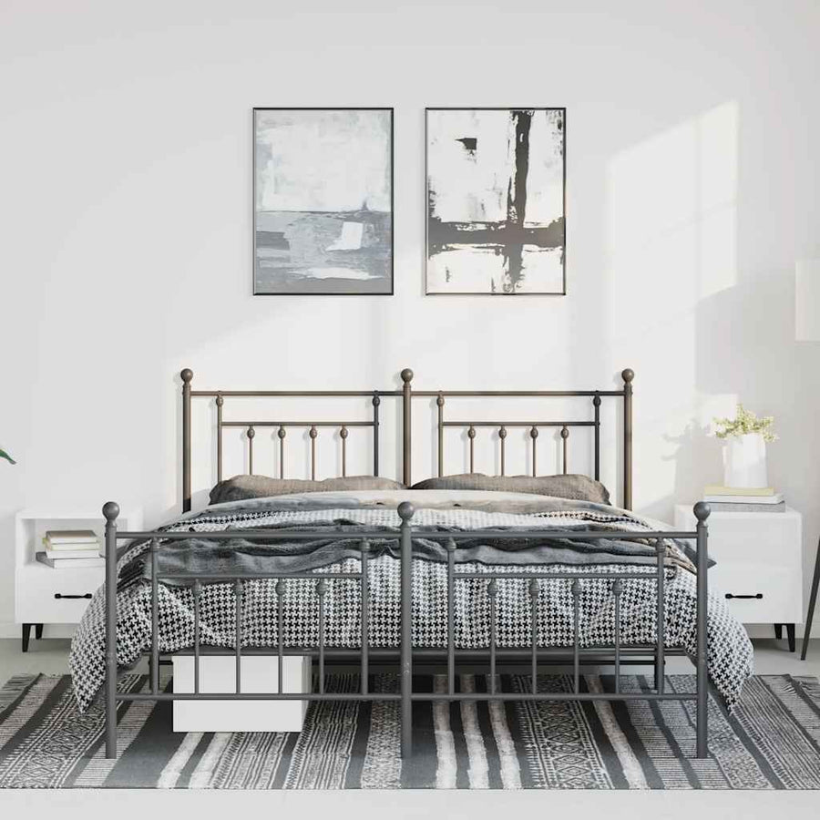 Metal Bed Frame without Mattress with Footboard Black 150x200 cm
