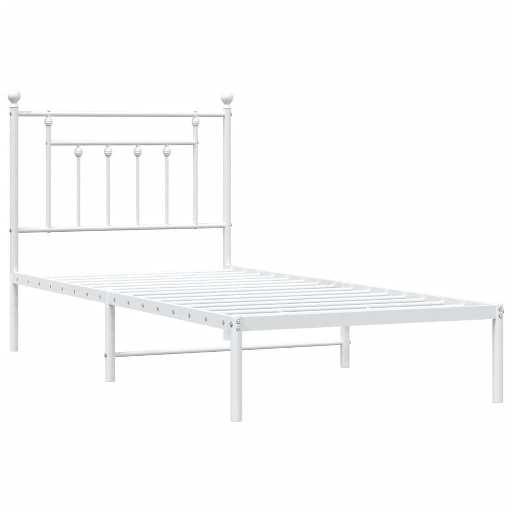 Metal Bed Frame without Mattress with Headboard White 90x190 cm