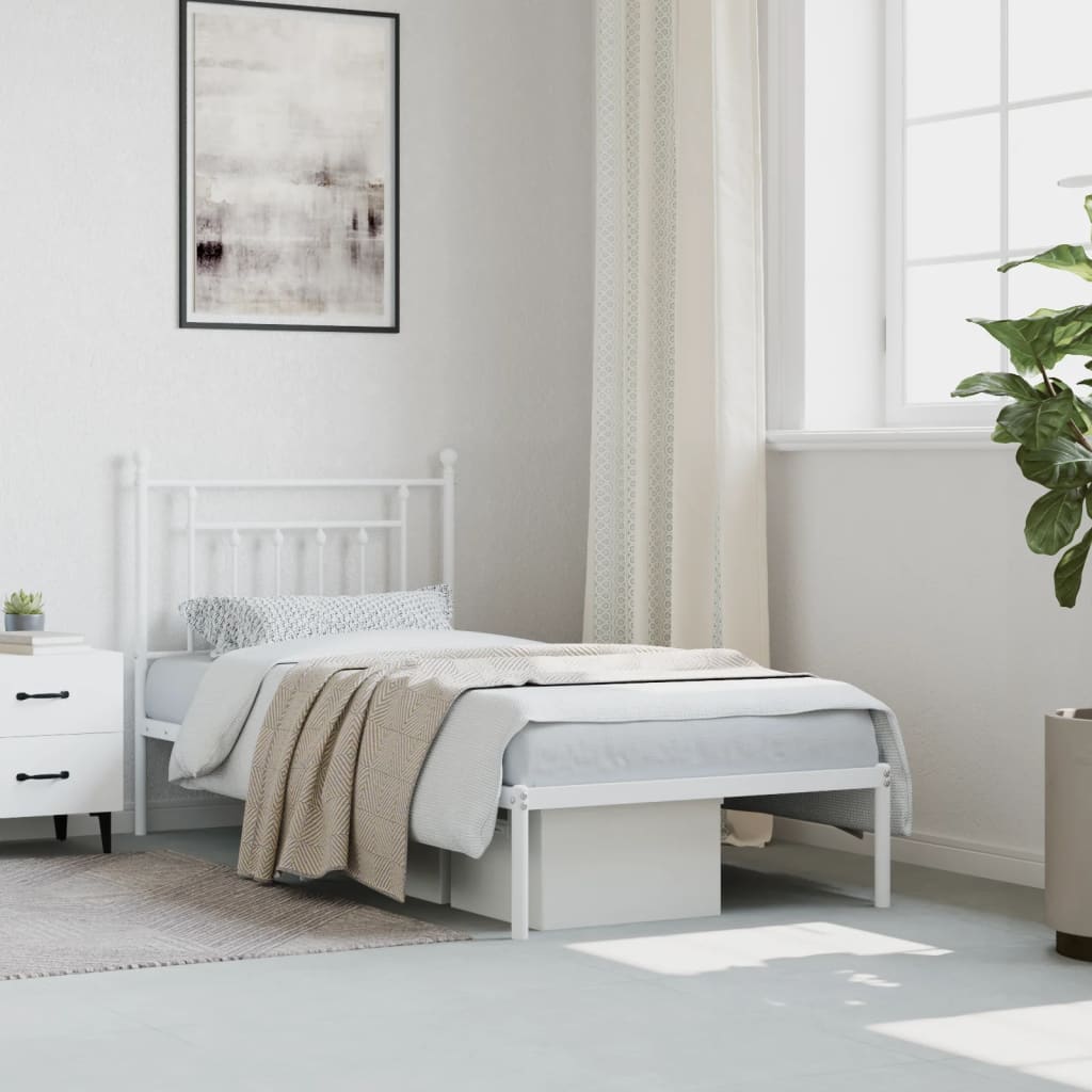 Metal Bed Frame without Mattress with Headboard White 90x190 cm