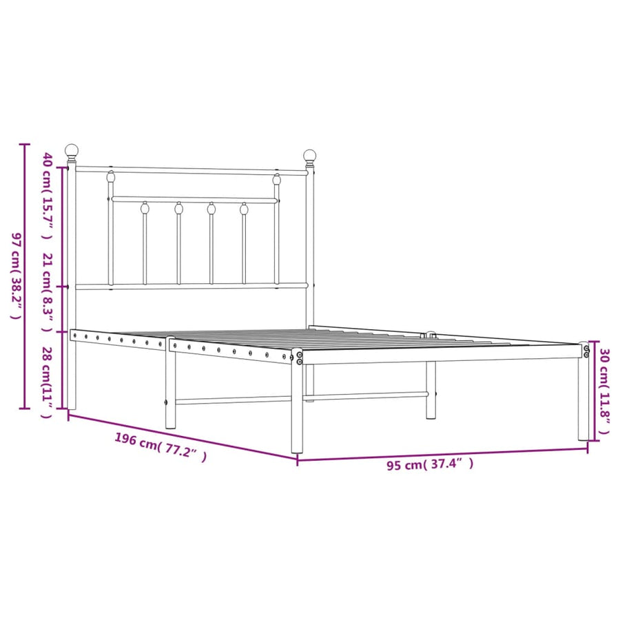 Metal Bed Frame without Mattress with Headboard White 90x190 cm