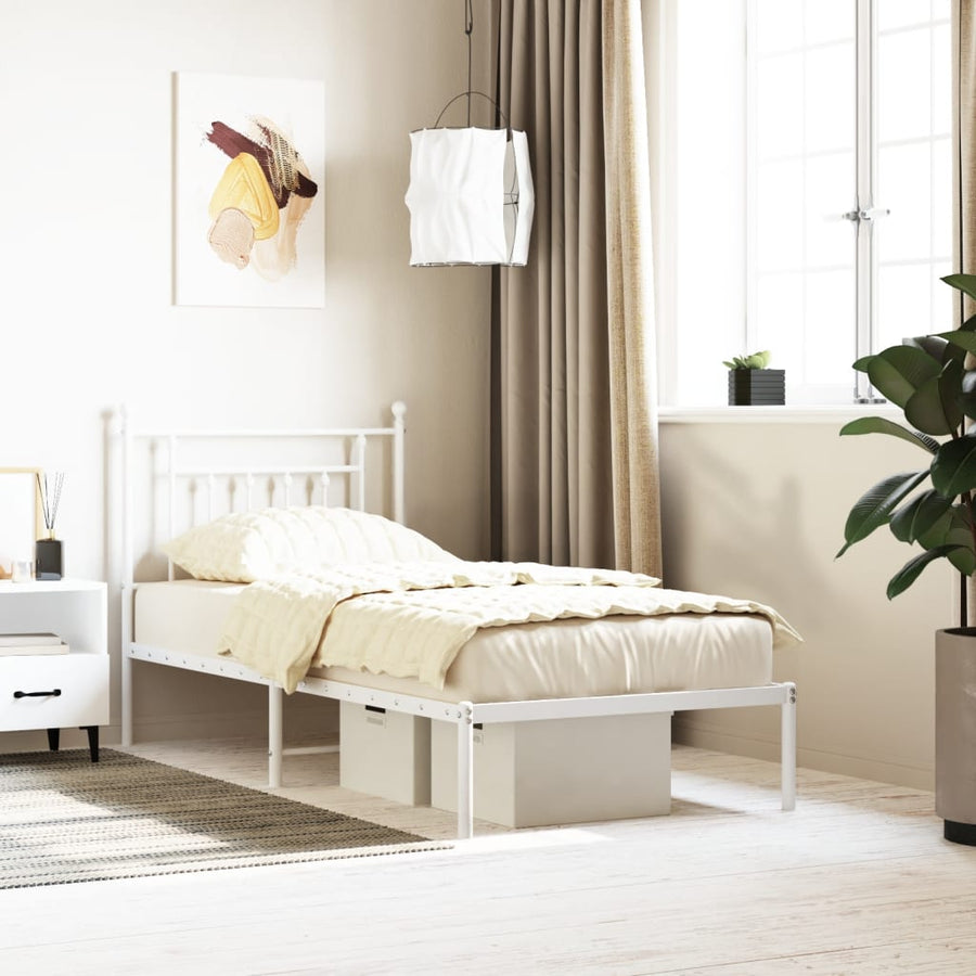 Metal Bed Frame without Mattress with Headboard White 90x190 cm