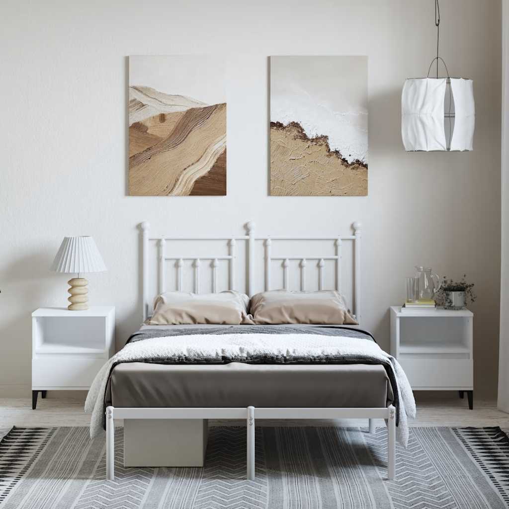 Metal Bed Frame without Mattress with Headboard White 135x190 cm