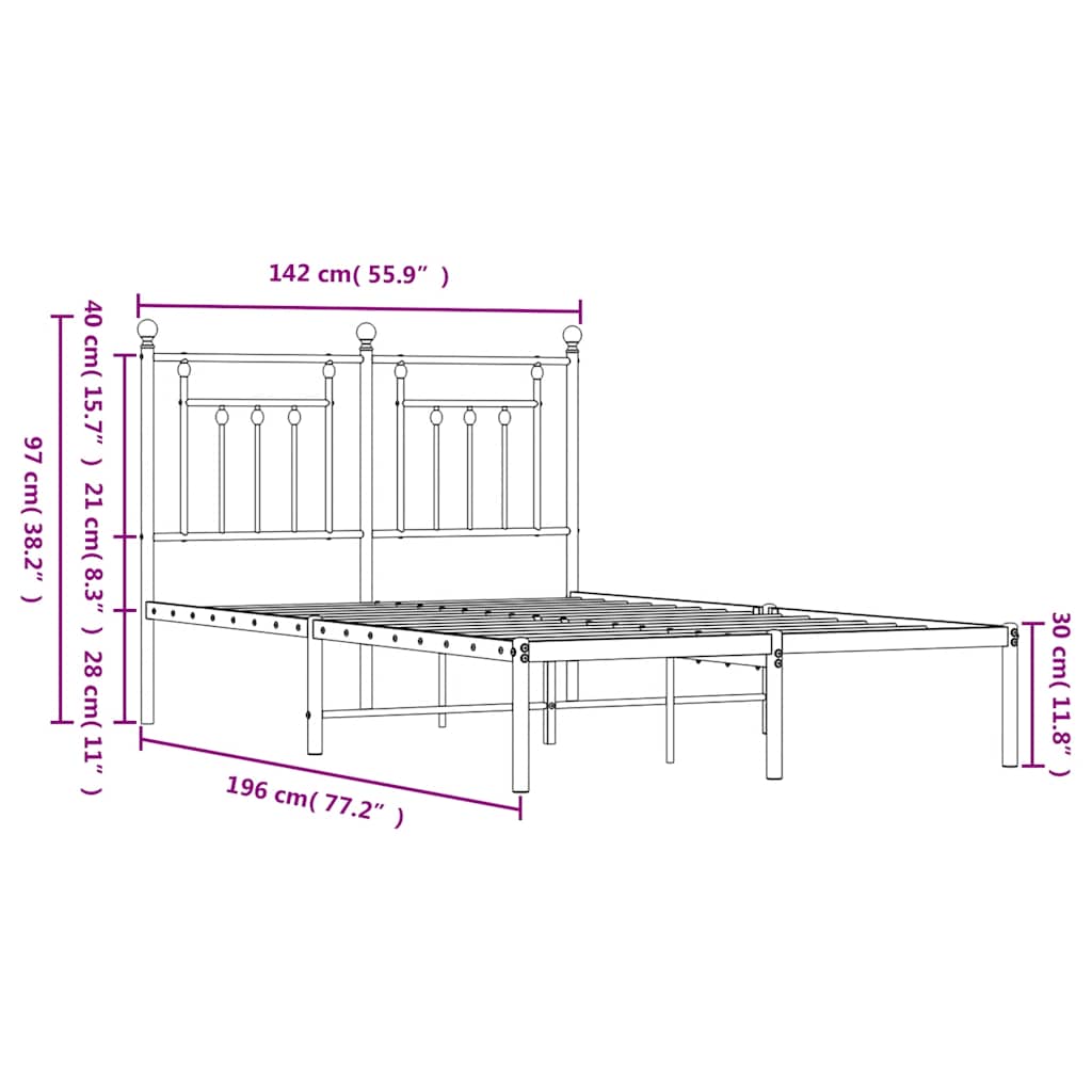 Metal Bed Frame without Mattress with Headboard White 135x190 cm