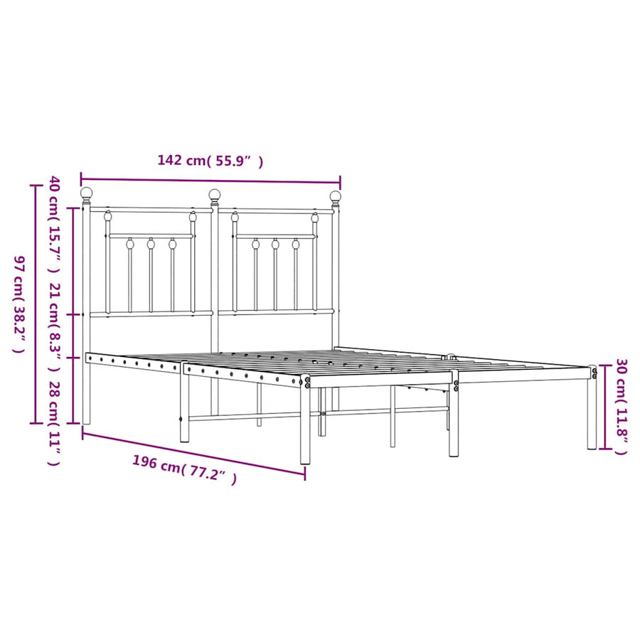 Metal Bed Frame without Mattress with Headboard White 135x190 cm
