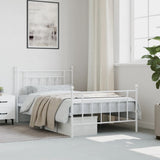 Metal Bed Frame without Mattress with Footboard White 107x203 cm King Single - Top-Down View