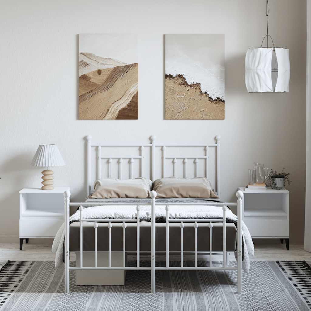 Metal Bed Frame without Mattress with Footboard White 135x190 cm